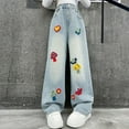 thumbnail image 1 of ZOYOEN Girls Embroidered Jeans- Elastic Waist Casual Cute Denim Pants with Pockets Blue Size 4-14, 1 of 7