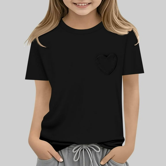 ZOYOEN Girls Fashion T Shirts- Casual Short Sleeve Cute Crewneck Summer Tops Black Size 8