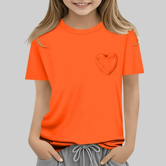 ZOYOEN Girls Fashion T Shirts- Cute Casual Crewneck Short Sleeve Summer Tops Orange Size 14