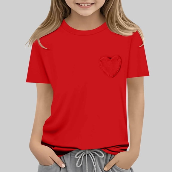ZOYOEN Girls Fashion T Shirts- Short Sleeve Casual Crewneck Cute Summer Tops Red Size 10