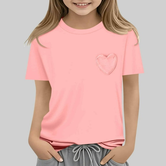 ZOYOEN Girls Fashion T Shirts- Short Sleeve Casual Cute Crewneck Summer Tops Pink Size 14