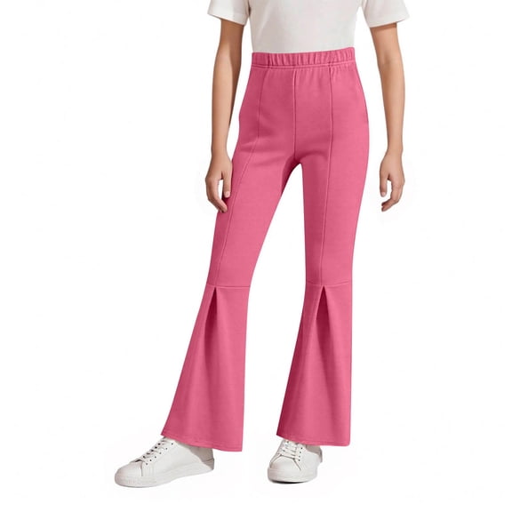 ZOYOEN Girls Flare Pants with Pockets- Strtch Casual Elastic Waist Fashion Kids Yoga Pants Pink Size 8