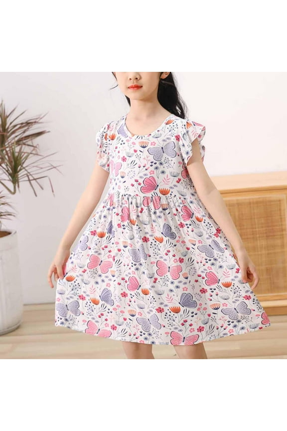Girls Floral Dresses- Cute Flowy Casual Sleeveless Summer Dress White Size 6 Years