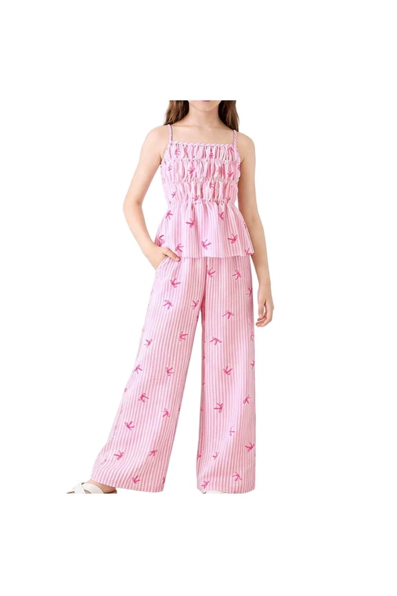 Girls Halter Tank Tops and Pants Outfit Sets- Casual Cute Print Kids Summer Clothes Pink Size 10