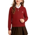 thumbnail image 1 of ZOYOEN Girls Jacquard Sweaters- Casual Long Sleeve Turndown Collar Warm Kids Fall Winter Tops Red Size 4 T, 1 of 8
