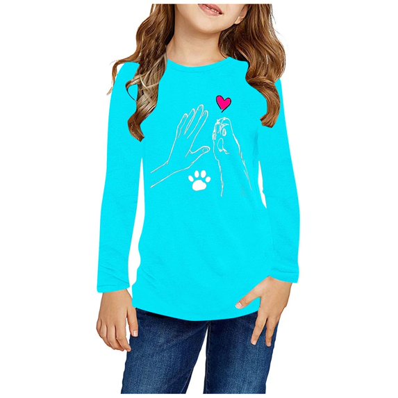ZOYOEN Girls Long Sleeve T Shirts- Casual Crewneck Fashion Kids Graphic Tops Light Blue Size 11-12 Years