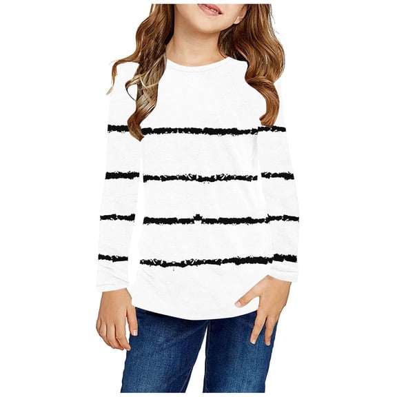 ZOYOEN Girls Long Sleeve T Shirts- Casual Crewneck Fashion Kids Graphic Tops White Size 5-6 Years