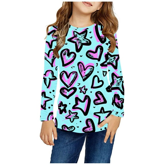 ZOYOEN Girls Long Sleeve T Shirts- Casual Fashion Crewneck Kids Graphic Tops Multicolor Size 5-6