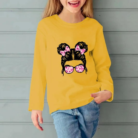 ZOYOEN Girls Long Sleeve T Shirts- Crewneck Casual Fashion Kids Graphic Tops Yellow Size 7-8T