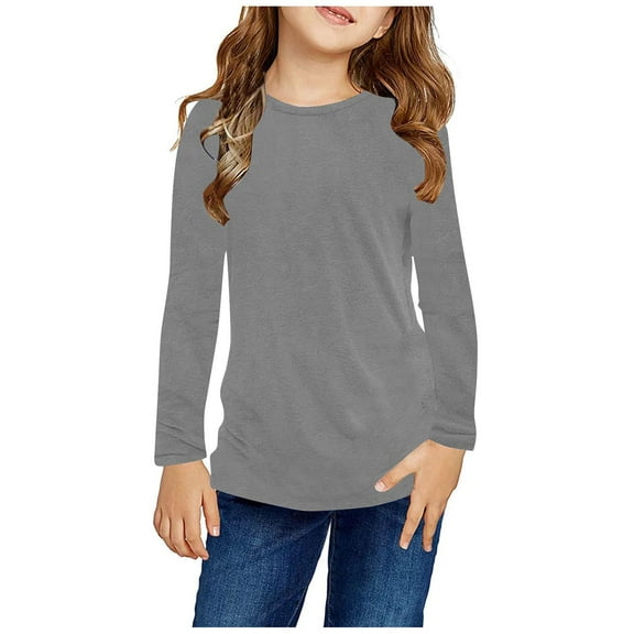 ZOYOEN Girls Long Sleeve T Shirts- Crewneck Soft Casual Kids Fall Tops Gray Size 11-12 Years