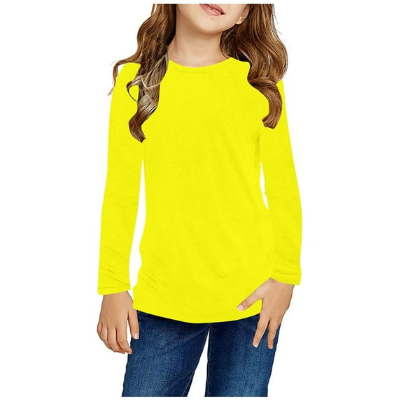ZOYOEN Girls Long Sleeve T Shirts- Crewneck Soft Casual Kids Fall Tops Yellow Size 5-6 Years