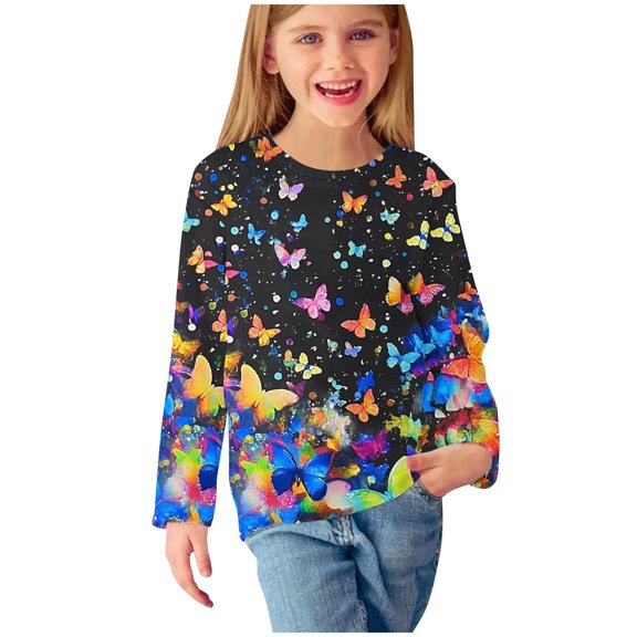 ZOYOEN Girls Long Sleeve T Shirts- Fashion Casual Crewneck Kids Graphic Tops Multicolor Size 9-10T