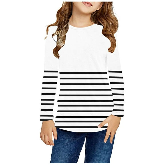 ZOYOEN Girls Long Sleeve T Shirts- Fashion Casual Crewneck Kids Graphic Tops White Size 5-6 Years