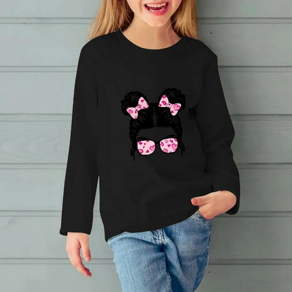 ZOYOEN Girls Long Sleeve T Shirts- Fashion Crewneck Casual Kids Graphic Tops Black Size 4-5T