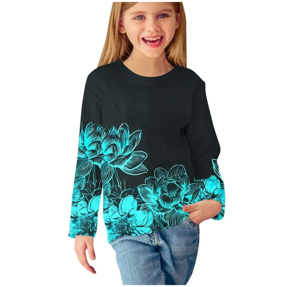 ZOYOEN Girls Long Sleeve T Shirts- Fashion Crewneck Casual Kids Graphic Tops Multicolor Size 11-12T