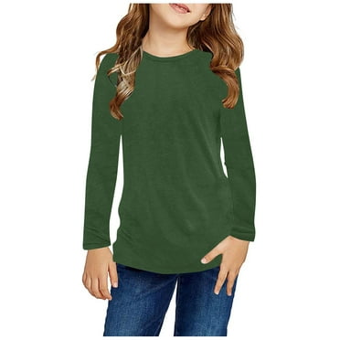 ZOYOEN Girls Long Sleeve T Shirts- Soft Crewneck Casual Kids Fall Tops Army Green Size 11-12 Years