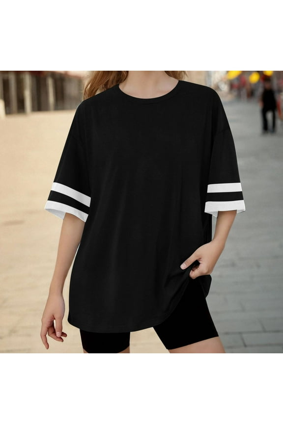 Girls Oversized T Shirts- Casual Fashion Short Sleeve Color Block Soft Kids Summer Tops Tees Black Size 14