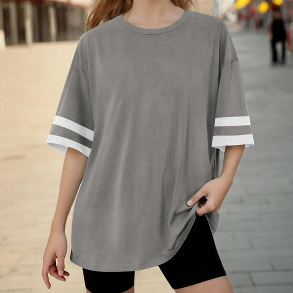 ZOYOEN Girls Oversized T Shirts- Color Block Fashion Soft Short Sleeve Casual Kids Summer Tops Tees Gray Size 4
