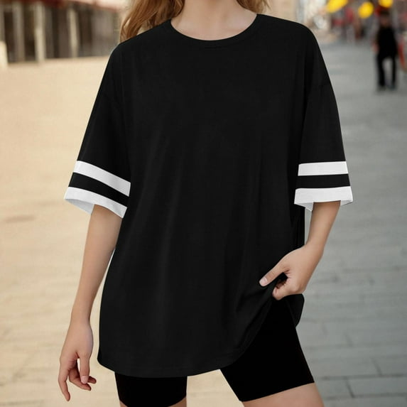 ZOYOEN Girls Oversized T Shirts- Fashion Short Sleeve Casual Soft Color Block Kids Summer Tops Tees Black Size 4-14
