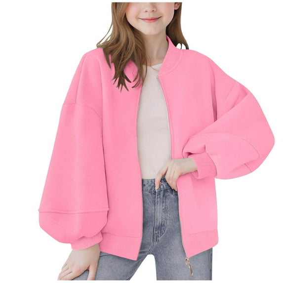ZOYOEN Girls Oversized Track Jacket- Casual Long Sleeve Zip UP Lightweight Fall Jacket with Pockets Pink Size 5