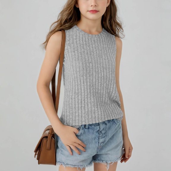 ZOYOEN Girls Ribbed Tank Tops- Soft Crewneck Sleeveless Casual Kids Summer Shirts Tops Gray Size 12