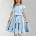 thumbnail image 1 of ZOYOEN Girls Ruffle Dresses- Sleeveless Cute Bow Tie Straps Birthday Gift Party Dress Light Blue Size 8, 1 of 8