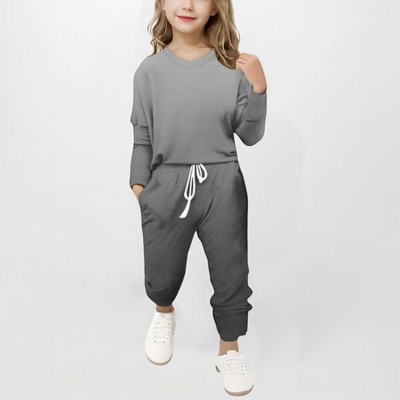 ZOYOEN Girls Sweat Suit Sets- Casual Long Sleeve Fashion Shirts and Jogger Pants Gray Size 7-8 Years