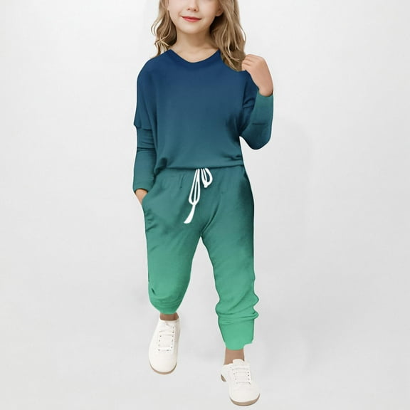 ZOYOEN Girls Sweat Suit Sets- Fashion Long Sleeve Casual Shirts and Jogger Pants Green Size 7-8 Years
