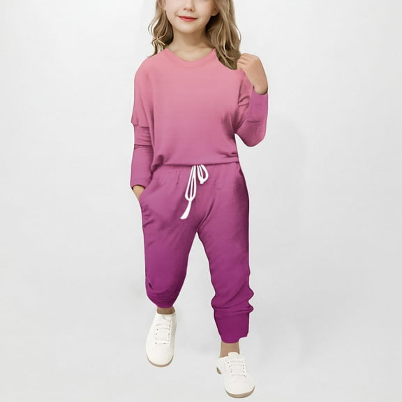 ZOYOEN Girls Sweat Suit Sets- Fashion Long Sleeve Casual Shirts and Jogger Pants Pink Size 5-6 Years