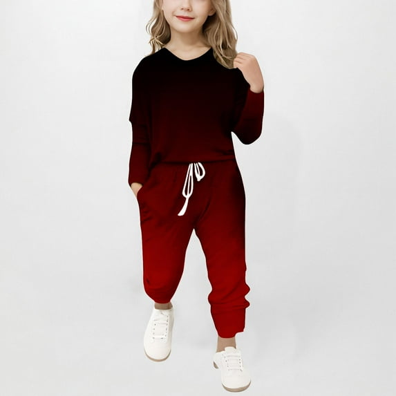 ZOYOEN Girls Sweat Suit Sets- Long Sleeve Soft Casual Fashion Shirts and Jogger Pants Red Size 7-8 Years