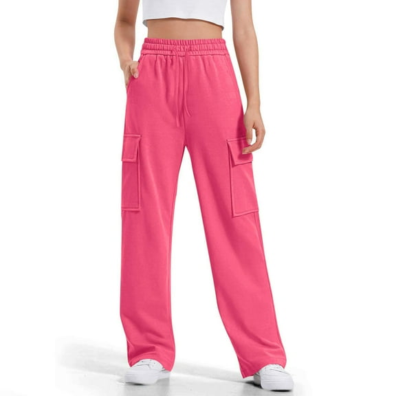 ZOYOEN Girls Sweatpants with Pockets- Wide Leg Drawstring Baggy Casual Cargo Pants Hot Pink Size 12 Years