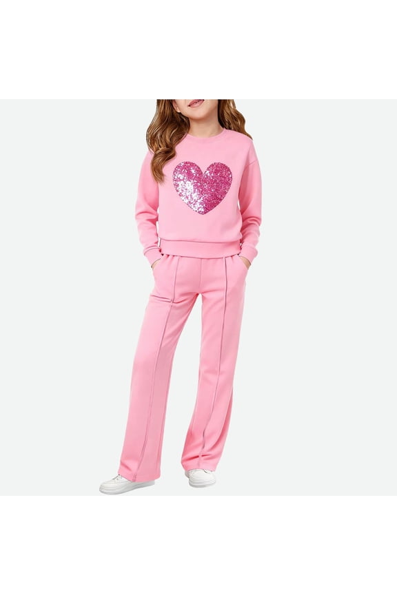 Girls Sweatsuits 2 PC Sets- Casual Sparkl Cute Long Sleeve Pullover Tops and Sweatpants Pink Size 8