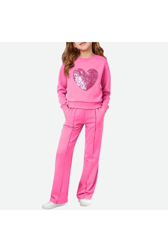 Girls Sweatsuits 2 PC Sets- Sparkl Cute Casual Long Sleeve Pullover Tops and Sweatpants Hot Pink Size 14