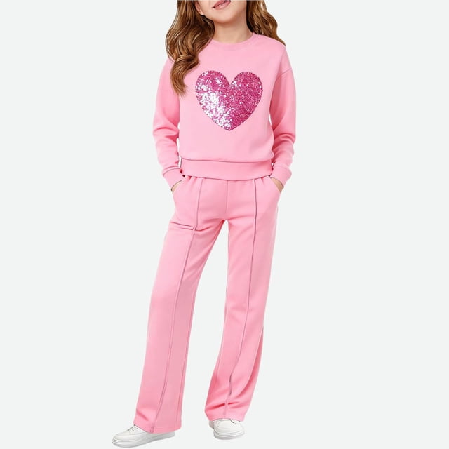 ZOYOEN Girls Sweatsuits 2 PC Sets- Sparkl Long Sleeve Casual Cute Pullover Tops and Sweatpants Pink Size 6-14