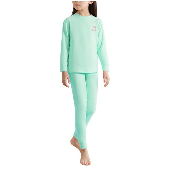 ZOYOEN Girls Thermal Underwear Sets- Fleece Lined Winter Long Sleeve Soft Kids Shirts and Pants Layer Pajamas Green Size 6
