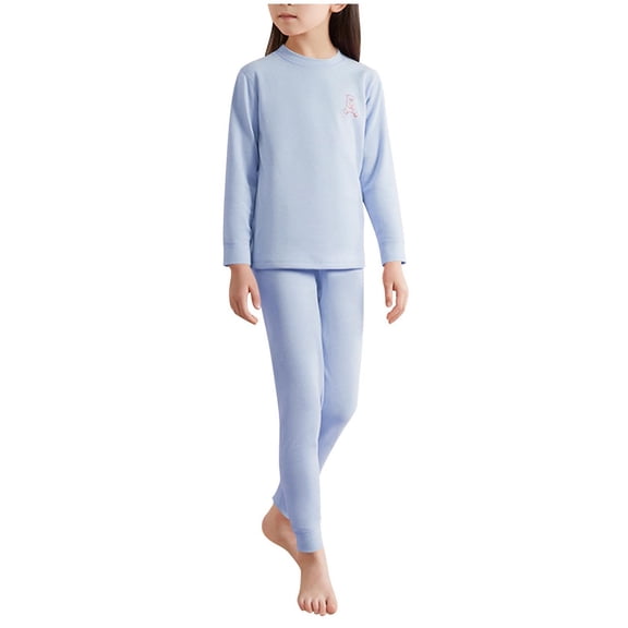 ZOYOEN Girls Thermal Underwear Sets- Soft Fleece Lined Long Sleeve Winter Kids Shirts and Pants Layer Pajamas Sky Blue Size 5 T