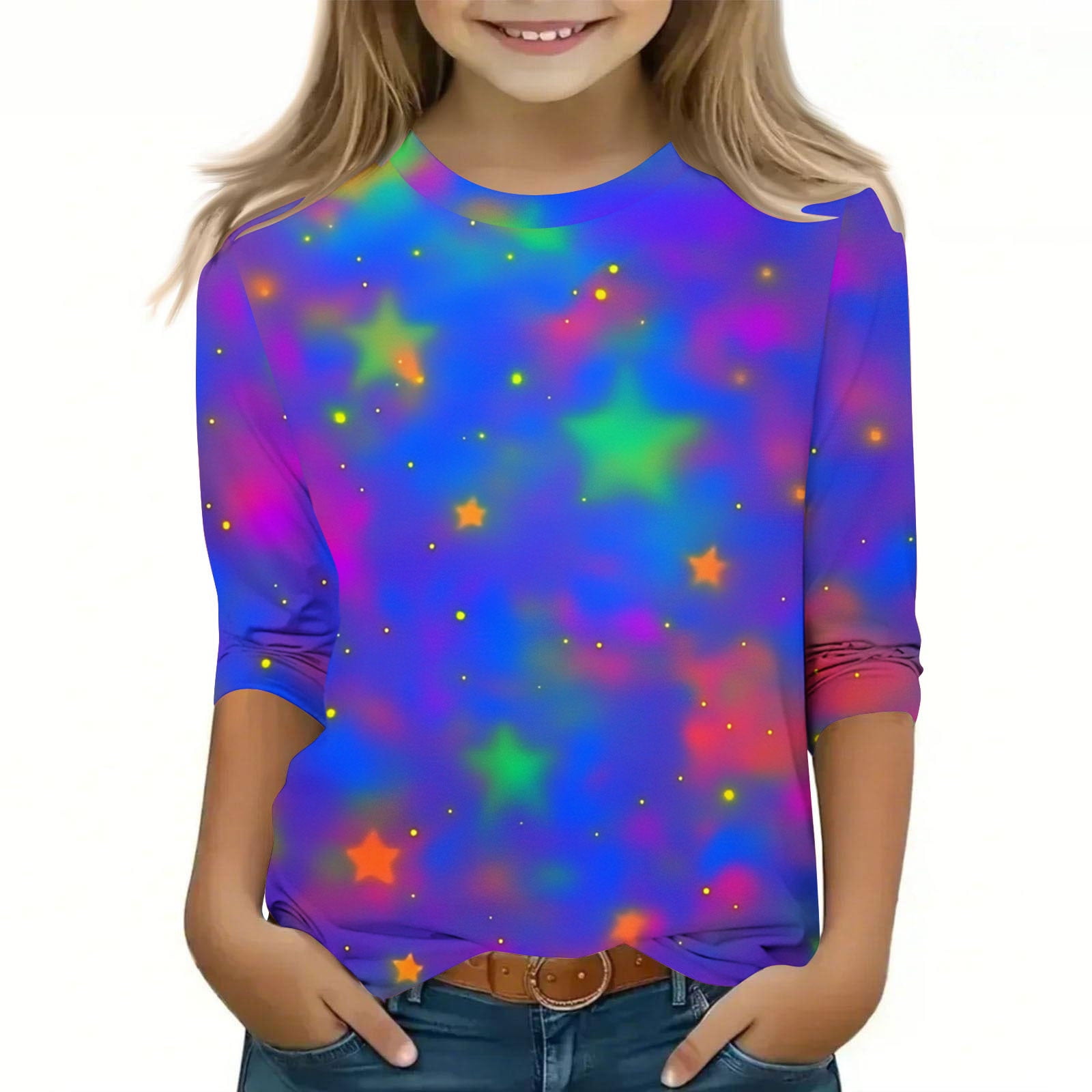 YONGHS Kids Girls Shiny Metallic T-Shirts Short Sleeve Dance