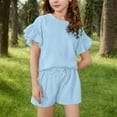 thumbnail image 1 of ZOYOEN Girls Trendy Outfits Set- Short Sleeve Shirts and Drawstring Shorts Casual Quick-Dry Kids Summer Clothes Blue Size 4, 1 of 7