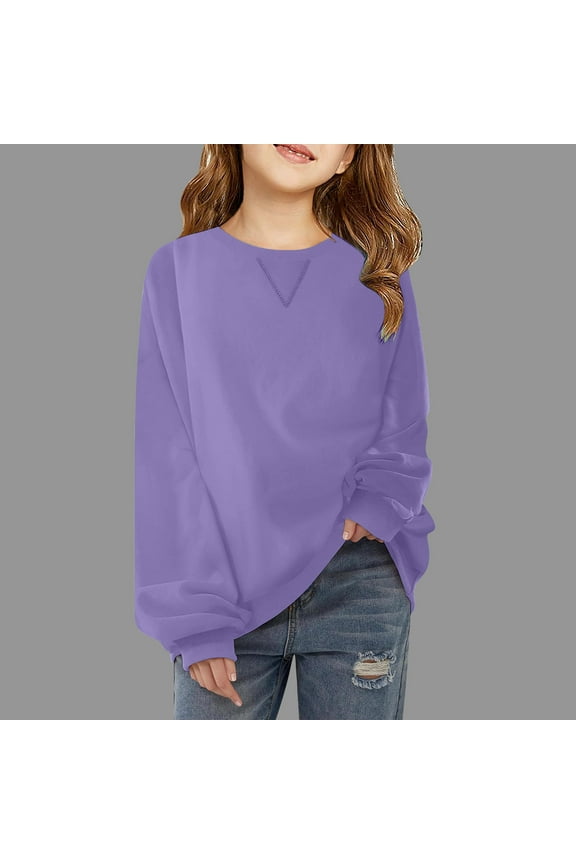 Girls Trendy Sweatshirt- Casual Crewneck Long Sleeve Pullover Tops Purple Size 8