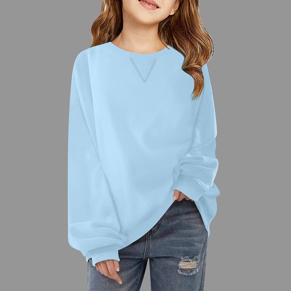 ZOYOEN Girls Trendy Sweatshirt- Casual Long Sleeve Crewneck Pullover Tops Light Blue Size 14