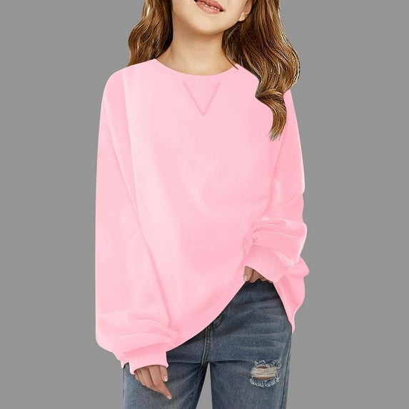 ZOYOEN Girls Trendy Sweatshirt- Casual Long Sleeve Crewneck Pullover Tops Pink Size 8
