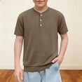 thumbnail image 1 of ZOYOEN Little Boys Waffle Henley T Shirts- Casual Short Sleeve Summer Kids Fashion Tops Tees Khaki Size 12, 1 of 7