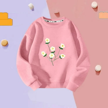 ZOYOEN Little Girls Graphic Sweatshirt- Long Sleeve Pullover Cute Casual Kids Cotton Tops Pink Size 12 Years