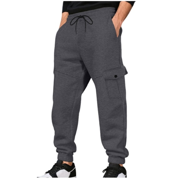 ZOYOEN Mens Cargo Sweatpants Fleece Lined- Elastic Waist Casual Warm Drawstring Jogger Pants Dark Gray Size 3XL