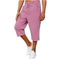 thumbnail image 1 of ZOYOEN Mens Cotton Capris with Pockets- Stretch Casual Elastic Waist Drawstring Relaxed Fit Summer Shorts Pink Size L, 1 of 6