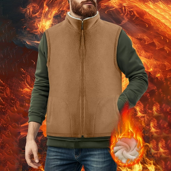 ZOYOEN Mens Fleece Vest with Pockets- Casual Lightweight Zip Up Warm Winter Outwear Sleeveless Jacket Khaki Size S-2XL