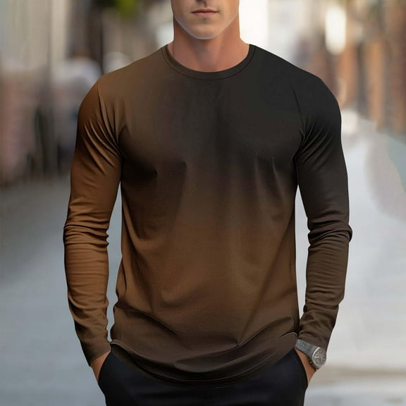 ZOYOEN Mens Gradient T-shirts- Casual Fashion Long Sleeve Crewneck Graphic Tee Brown Size 4XL