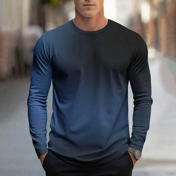 ZOYOEN Mens Gradient T-shirts- Crewneck Casual Long Sleeve Fashion Graphic Tee Navy Size 4XL