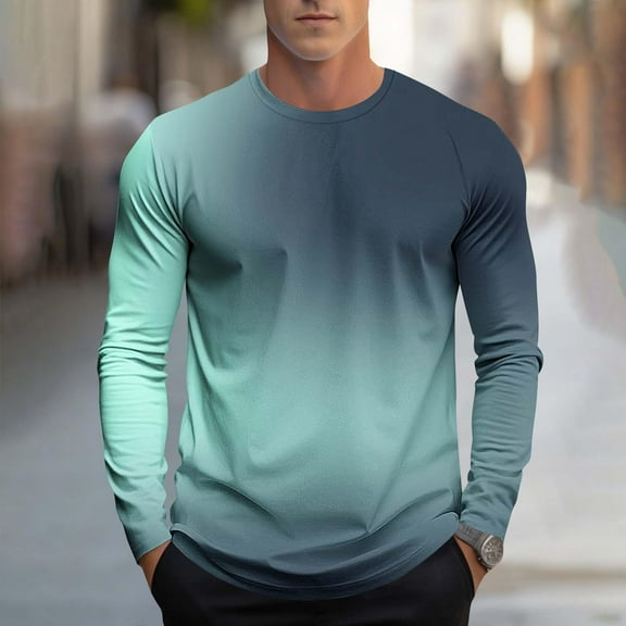 ZOYOEN Mens Gradient T-shirts- Long Sleeve Crewneck Fashion Casual Graphic Tee Mint Green Size 4XL