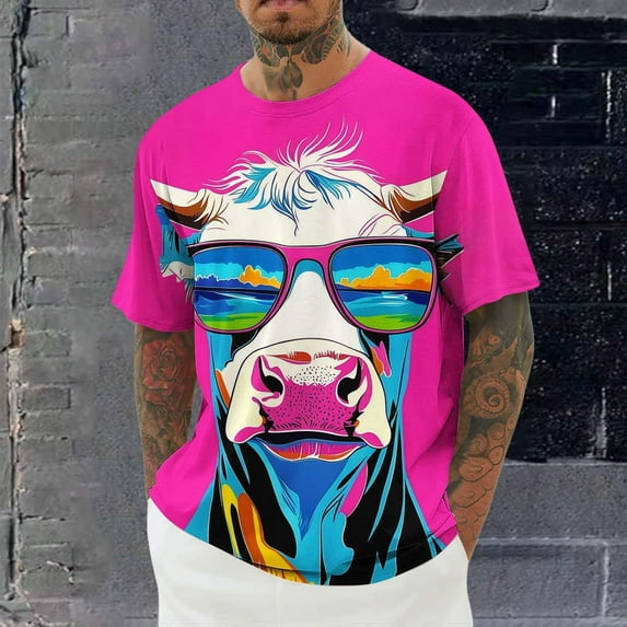 ZOYOEN Mens Graphic T Shirts- Casual Loose Funny Soft Short Sleeve Tees Hot Pink Size L